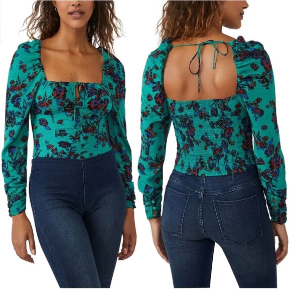 Free People Cropped Floral Hilary Top New Size Large - Picture 1 of 7